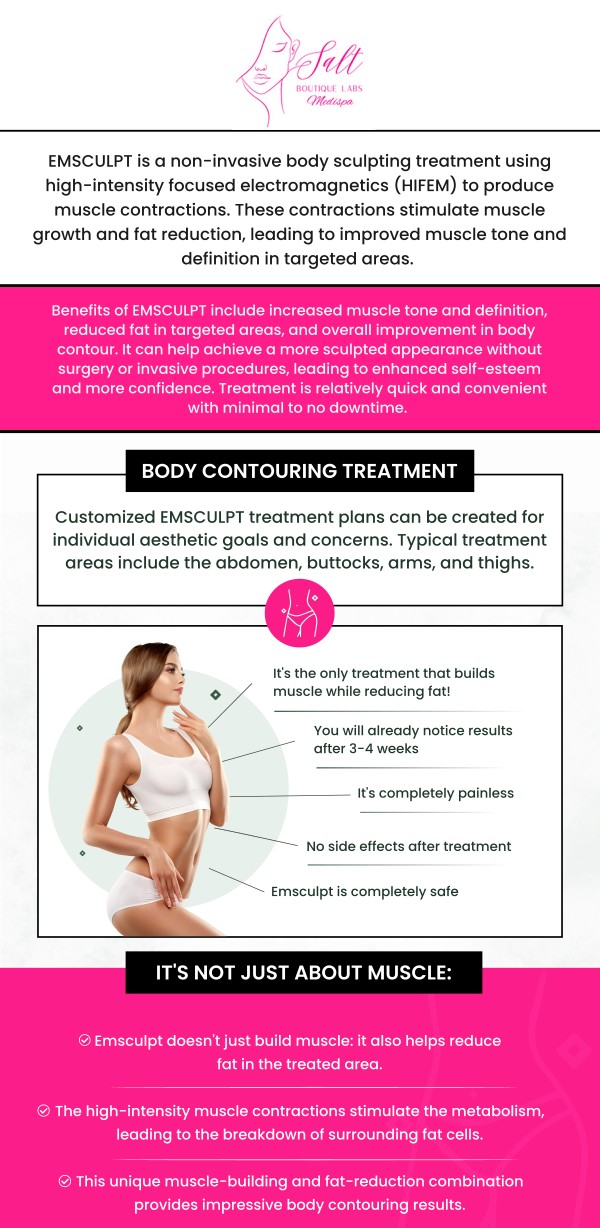 Emsculpt NEO at Salt Boutique Labs, led by Dr. Reina Barrett-Baas, DNP, is an advanced, non-invasive body contouring treatment that combines high-intensity electromagnetic energy with radiofrequency to simultaneously build muscle and reduce fat. This innovative procedure helps clients achieve a toned and sculpted physique without surgery or downtime, offering personalized care in a comfortable setting. For more information, contact us or request an appointment online. We are located at 70 East Main Street, Wappingers Falls, NY 12590. Emsculpt NEO at Salt Boutique Labs, led by Dr. Reina Barrett-Baas, DNP, is an advanced, non-invasive body contouring treatment that combines high-intensity electromagnetic energy with radiofrequency to simultaneously build muscle and reduce fat. This innovative procedure helps clients achieve a toned and sculpted physique without surgery or downtime, offering personalized care in a comfortable setting. For more information, contact us or request an appointment online. We are located at 70 East Main Street, Wappingers Falls, NY 12590.