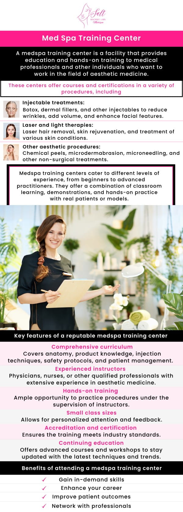 Common questions asked by clients: What kind of programs are offered at the med spa training center? How long are the med spa training programs? Are there any requirements for enrollment in med spa training programs? Is there a certification associated with the med spa training programs? For more information, contact us or request an appointment online. We serve patients from Wappingers Falls NY, Spackenkill NY, Poughkeepsie NY, Beacon NY, Fishkill NY, East Fishkill NY, Rhinebeck NY, Millbrook NY, and surrounding areas.