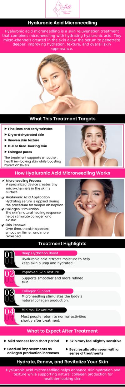 Common questions asked by clients: What is hyaluronic acid? How does hyaluronic acid benefit the skin? Can hyaluronic acid help with wrinkles and fine lines? How is hyaluronic acid used in skincare treatments? How can Dr. Reina Barrett-Baas improve my skin’s texture with hyaluronic acid microneedling? At Salt Boutique Labs, Dr. Reina Barrett-Baas, DNP, offers treatments using hyaluronic acid to hydrate and rejuvenate the skin. This powerful ingredient helps reduce the appearance of fine lines, improve skin elasticity, and restore moisture, giving you a youthful, glowing complexion. For more information, contact us or request an appointment online. We are located at 70 East Main Street, Wappingers Falls, NY 12590.