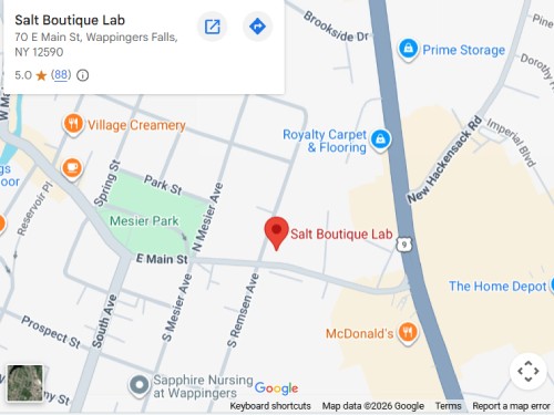 Get Directions from your location to Salt Boutique Labs Aesthetic and Wellness in Wappingers Falls, NY Get Directions from your location to Salt Boutique Labs Aesthetic and Wellness in Wappingers Falls, NY